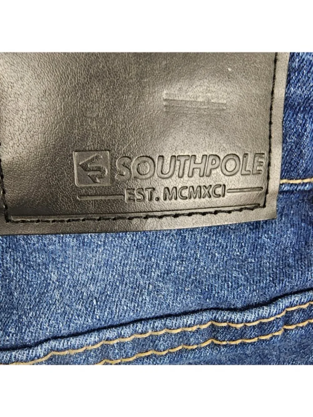 Southpole Jeans Mens 34x32 Blue Stacked Skinny Leg Distressed Denim